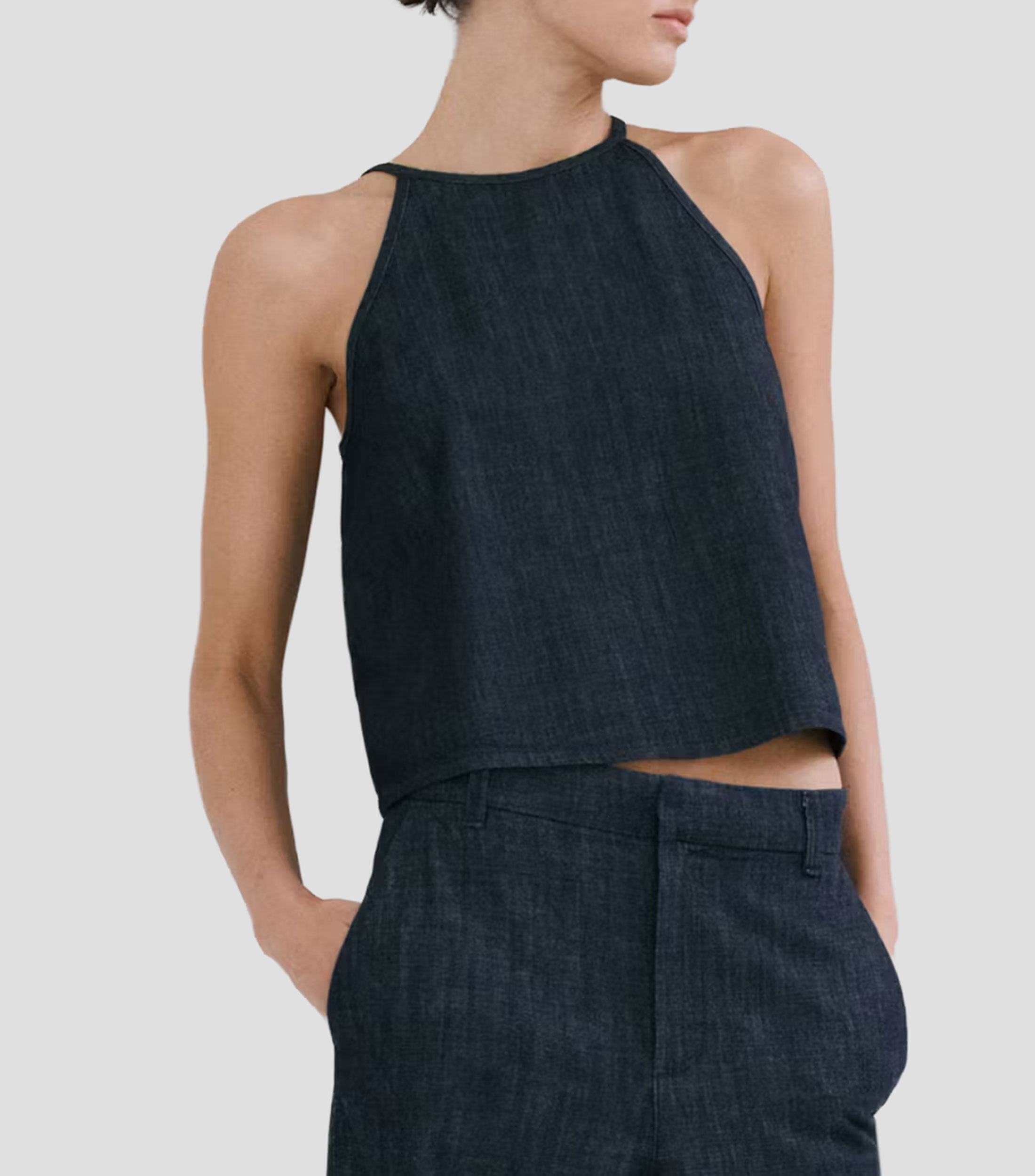 Top cuello halter sin mangas jaspeado Mujer
